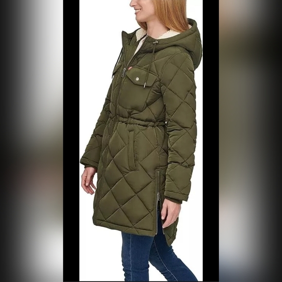 NWT Levi's Women's Sherpa Lined Long Hooded Parka Green Size M - Picture 4 of 6